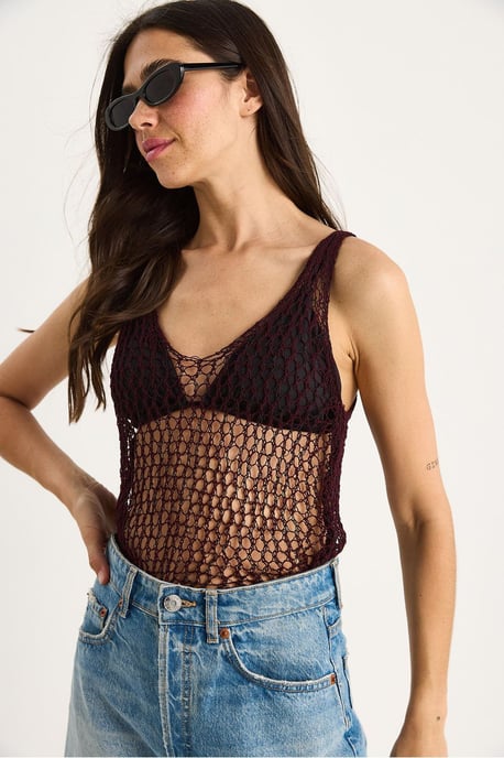 Textured Knitwear Crewneck Blouse met Gaasdetail - Image 3