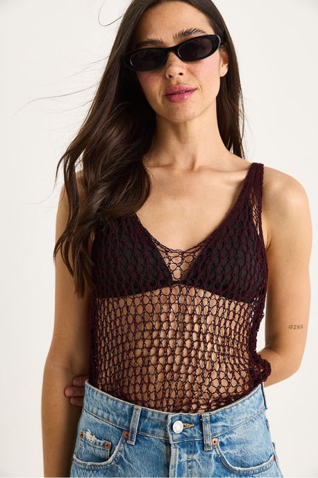 Textured Knitwear Crewneck Blouse met Gaasdetail - Image 4