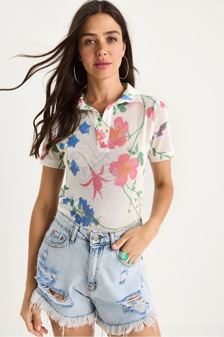 Flowery Polo Shirt Blouse - Image 1