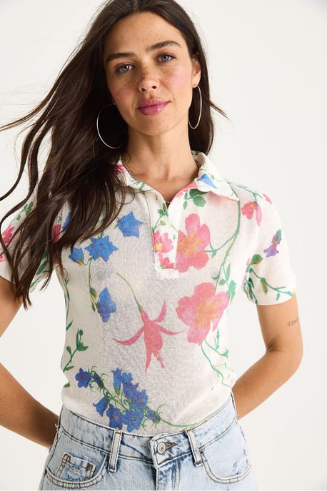 Flowery Polo Shirt Blouse - Image 2