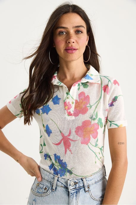 Flowery Polo Shirt Blouse - Image 3