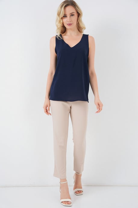 Gestructureerde V-hals Mouwloze Blouse - Image 2