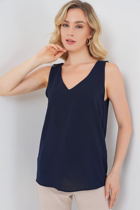 Gestructureerde V-hals Mouwloze Blouse - Image 3