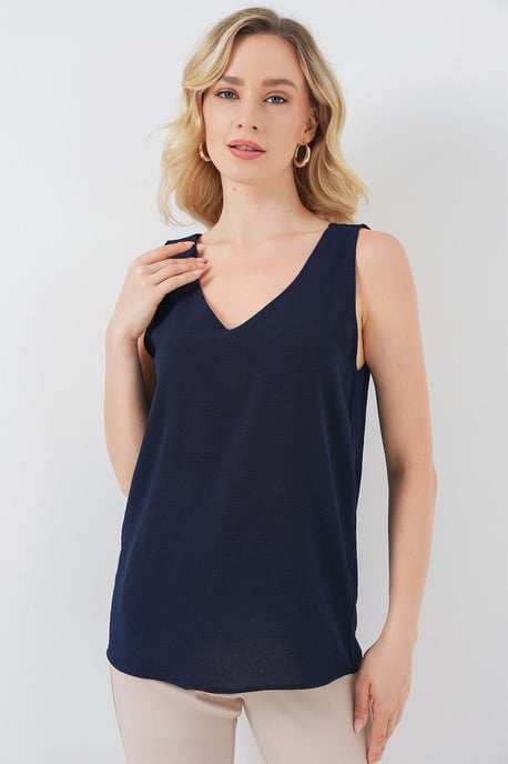 Gestructureerde V-hals Mouwloze Blouse - Image 4