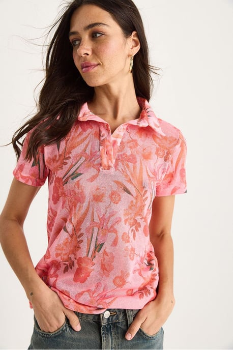 Flowery Polo Shirt Blouse - Image 1