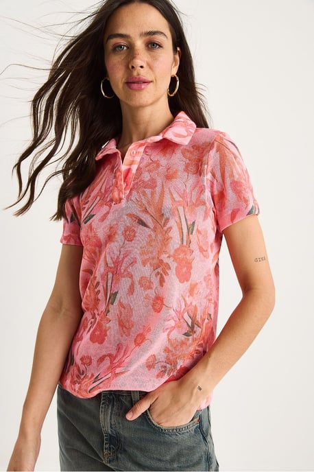 Flowery Polo Shirt Blouse - Image 2