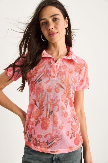 Flowery Polo Shirt Blouse - Image 3