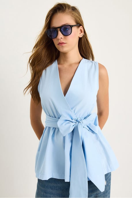 Lange Mouwloze V-hals Blouse met Striksluiting - Image 2