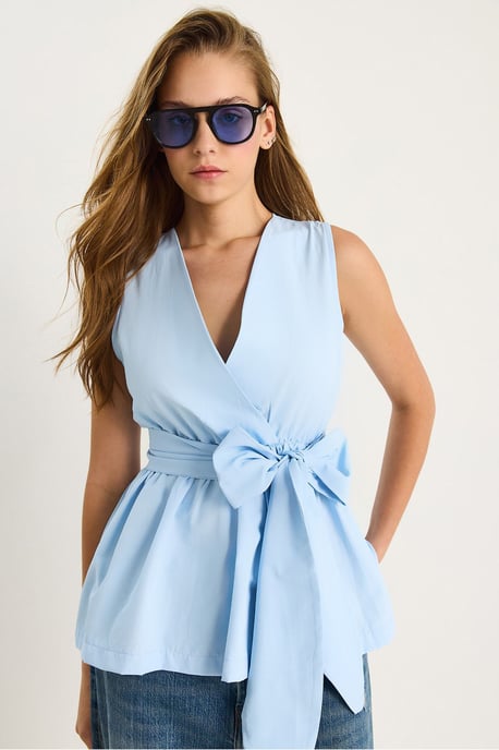 Lange Mouwloze V-hals Blouse met Striksluiting - Image 3