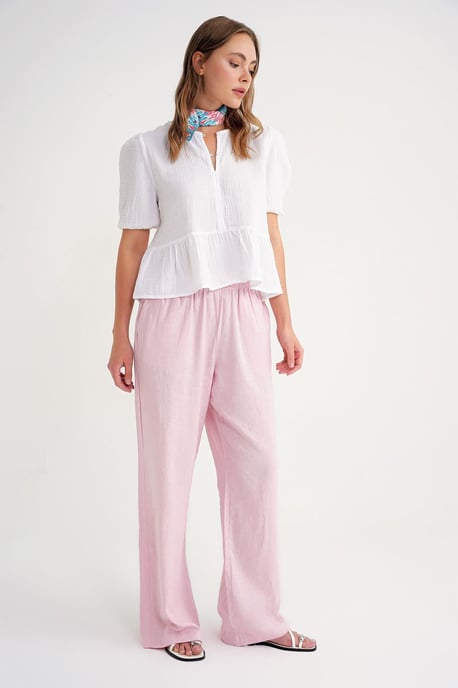 Gestructureerde Mousseline Blouse met Ronde Hals en Knopenclosure - Image 2