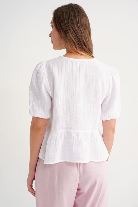 Gestructureerde Mousseline Blouse met Ronde Hals en Knopenclosure - Image 6