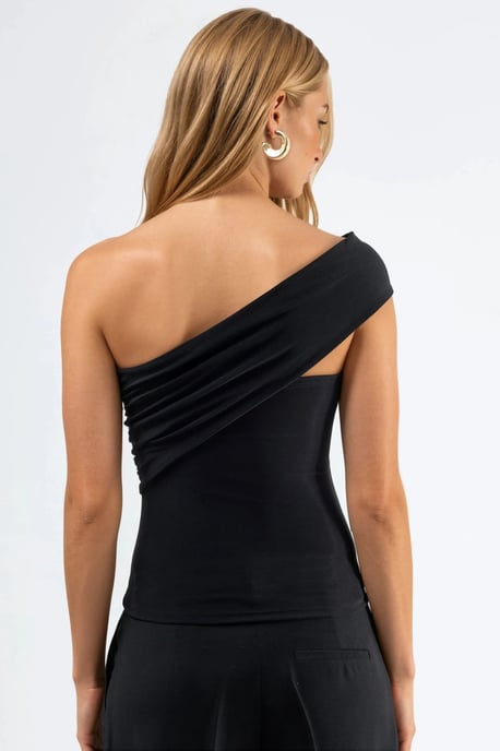 One-Shoulder Buckled Knit Blouse - Image 3