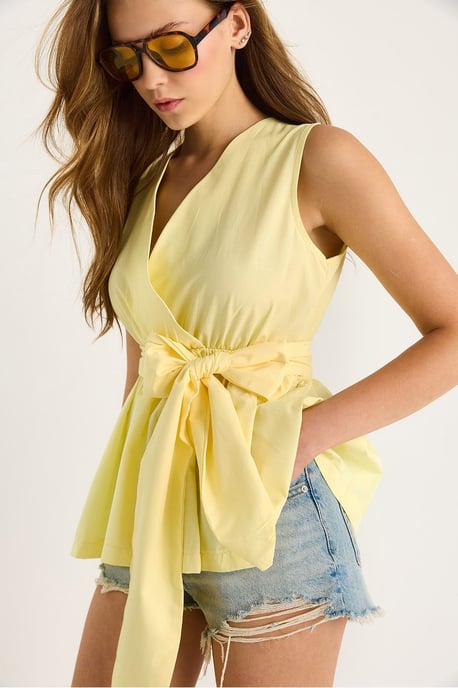 Lange Mouwloze V-Hals Blouse met Striksluiting - Image 1