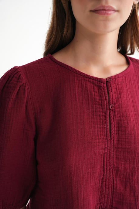 Gestructureerde Mousseline Blouse met Ronde Hals en Knoopsluiting - Image 4