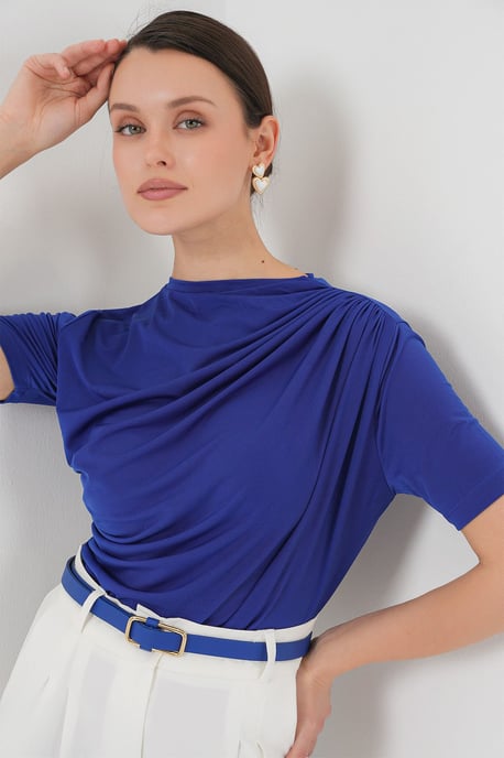 Fitted Blouse met Rimpeldetail en Ronde Hals - Image 3