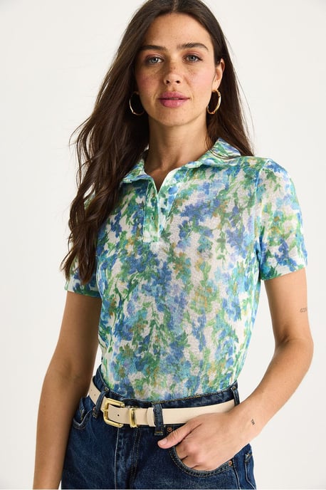 Bloemige Poloshirt Blouse - Image 1