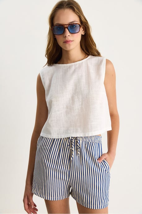 Linnenmix Korte Mouwen Crew Neck Blouse - Image 2