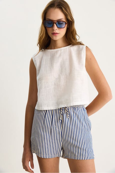 Linnenmix Korte Mouwen Crew Neck Blouse - Image 6
