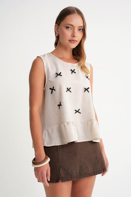 Crew Neck Blouse with Bow Detail - Image 2