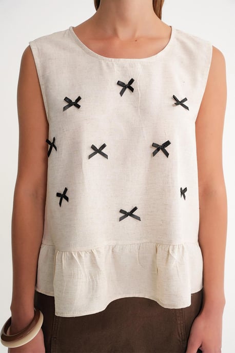 Crew Neck Blouse with Bow Detail - Image 3