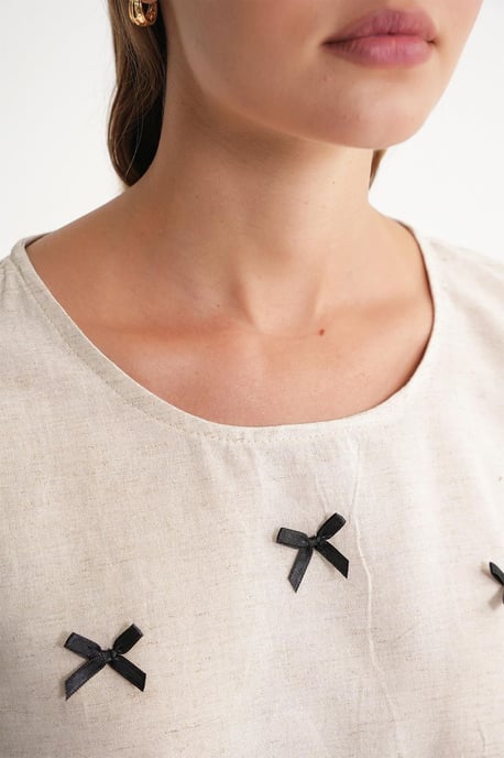 Crew Neck Blouse with Bow Detail - Image 4