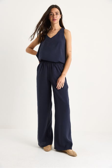V-hals Katoenen Blouse-Broek Twee-delige Set - Image 4
