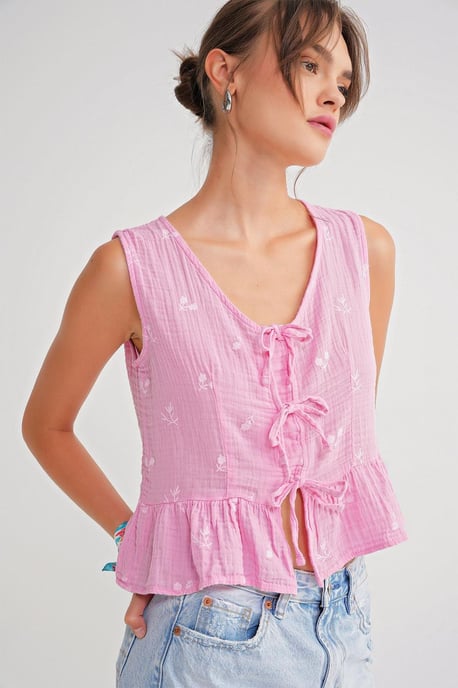 Gestructureerde V-hals Crop Blouse met Strik - Image 3
