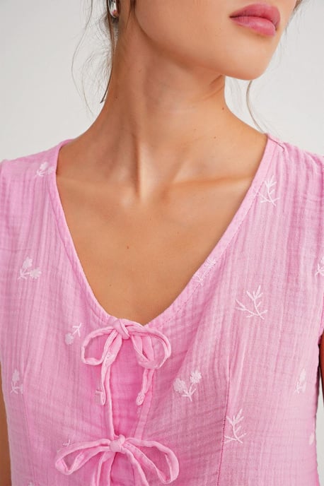 Gestructureerde V-hals Crop Blouse met Strik - Image 5