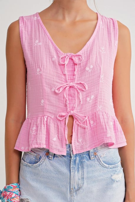 Gestructureerde V-hals Crop Blouse met Strik - Image 6