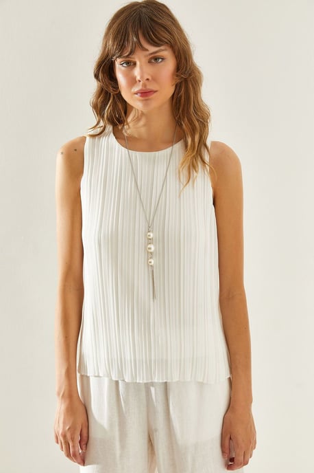 Textured Siphon Blouse met Accessoire Detail - Image 2