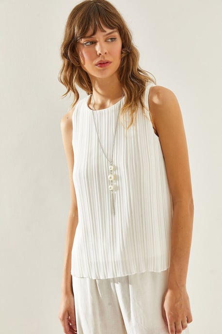 Textured Siphon Blouse met Accessoire Detail - Image 3