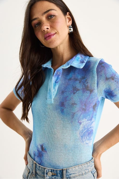 Bloemige Poloshirt Blouse - Image 4
