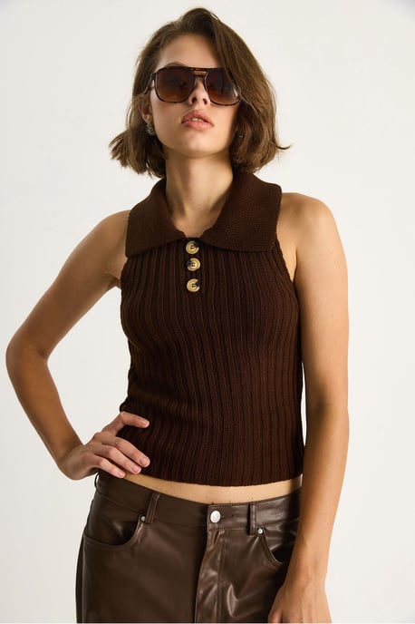 Knit Blouse with Button Closure - Image 2