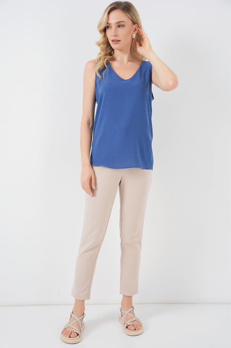 Gestepte V-hals Mouwloze Blouse - Image 2