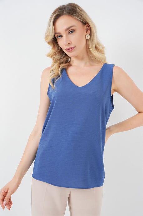 Gestepte V-hals Mouwloze Blouse - Image 3