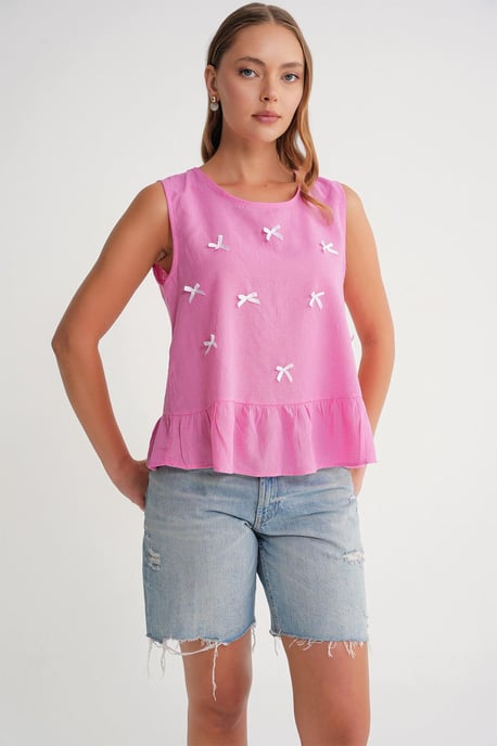 Crew Neck Blouse with Bow Detail - Image 2