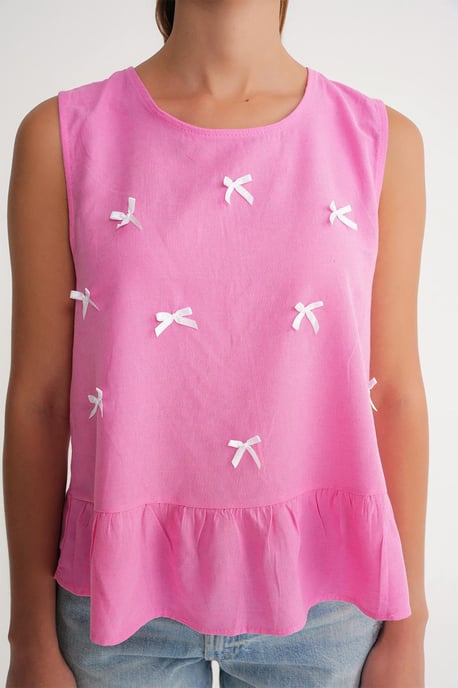 Crew Neck Blouse with Bow Detail - Image 4