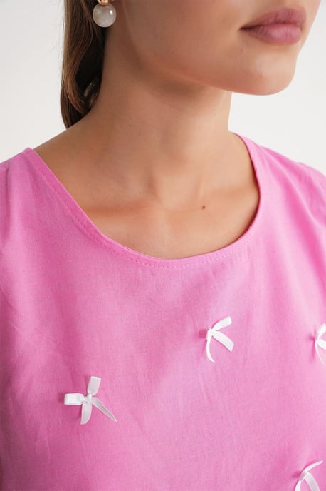 Crew Neck Blouse with Bow Detail - Image 5