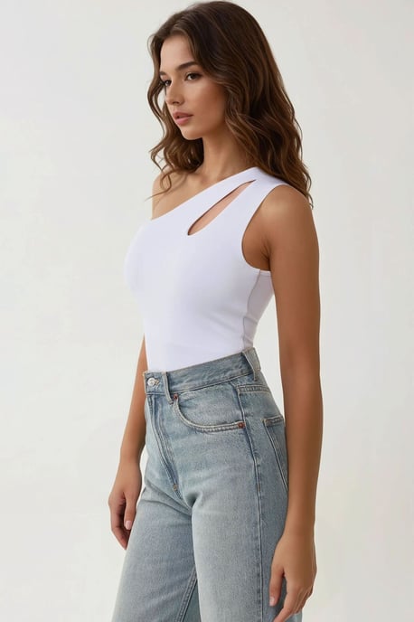 Slim Fit Asymmetrisk Krage Skär Ut Kroppstopp - Image 5