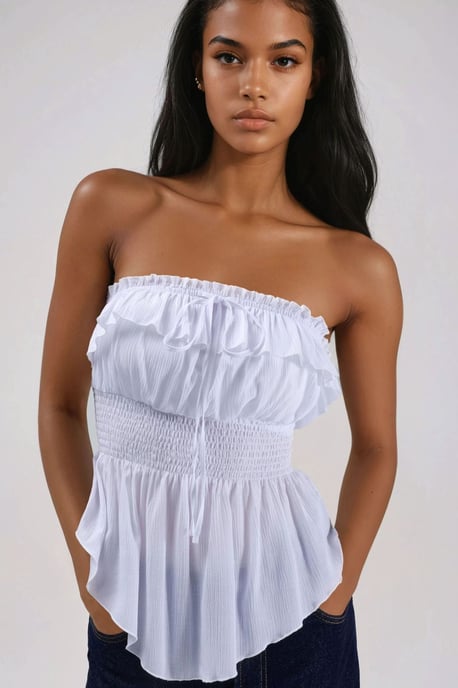 Volangig och Texturerad Bandeau Topp - Image 1