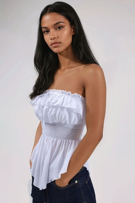 Volangig och Texturerad Bandeau Topp - Image 2