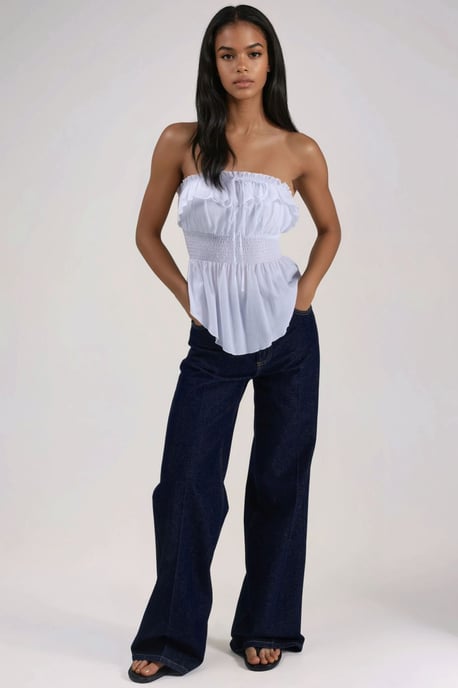 Volangig och Texturerad Bandeau Topp - Image 4