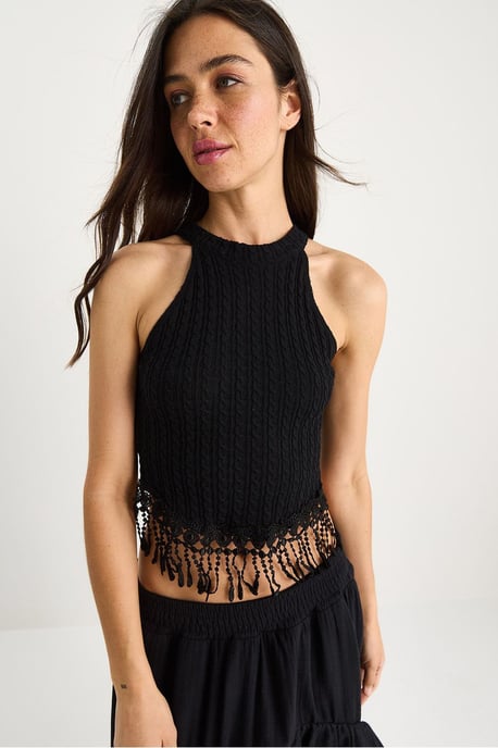 Gestructureerde Halter Crop Blouse - Image 2