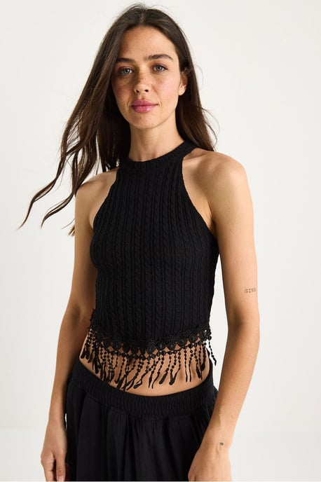 Gestructureerde Halter Crop Blouse - Image 4