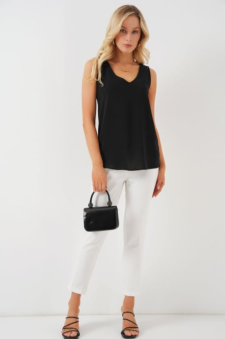 Textuur V-hals Mouwloze Blouse - Image 2