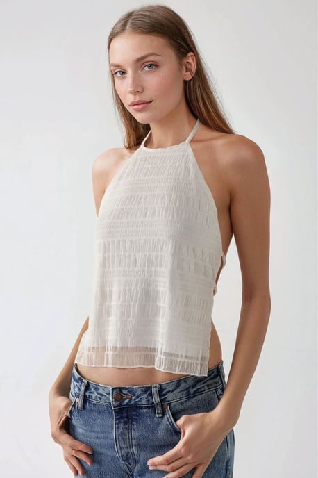 Texturerad Halterneck Topp med Figurpassning - Image 2