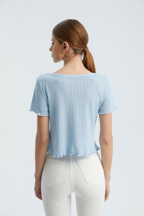 Textured V Neck Short Sleeve Top - Image 4