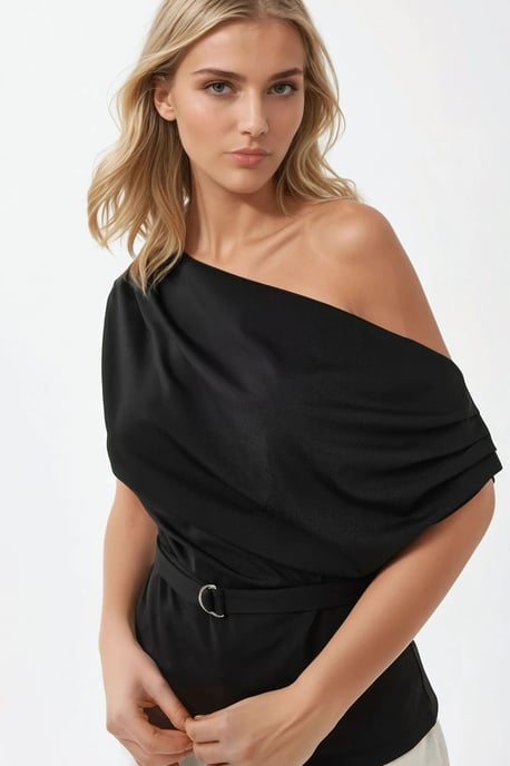 Shawl Kraag Gedrapeerde Boven met Ceintuur - Image 1