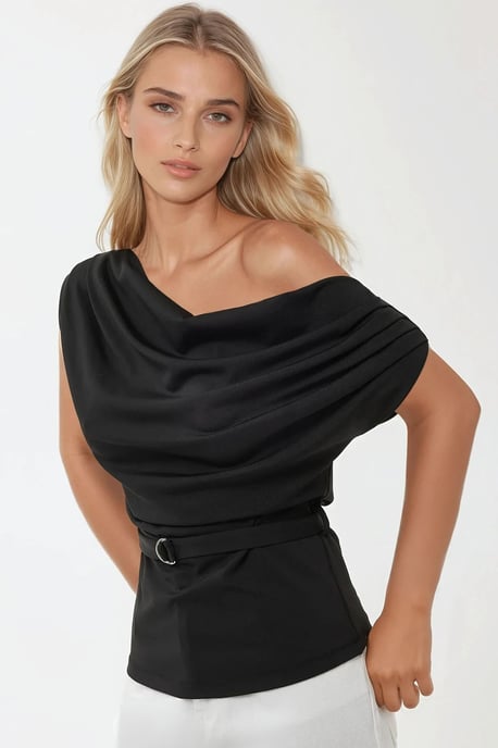 Shawl Kraag Gedrapeerde Boven met Ceintuur - Image 2