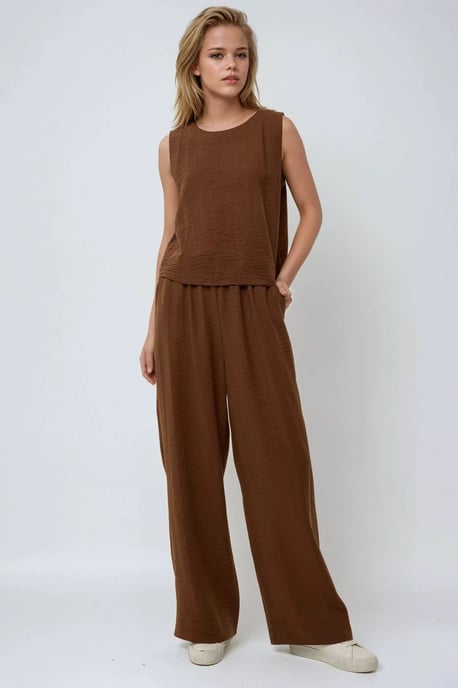 Linnen Voel Blouse & Elastische Taille Broek Tweedelige Coördinatie Set - Image 2